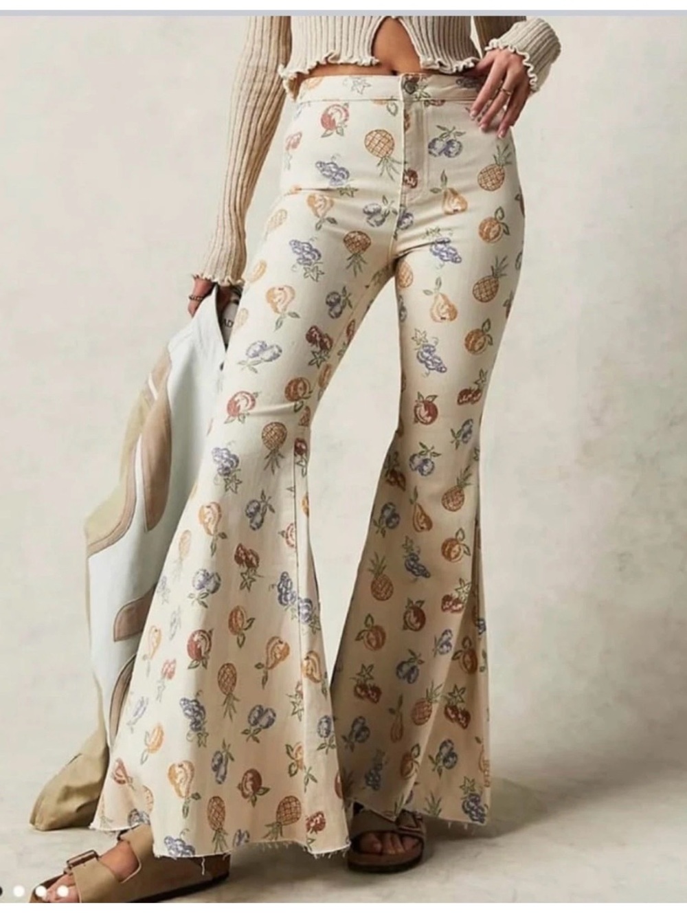 Free People We The Free Just Float On Fruit Print Flare Jeans NWT Size 28